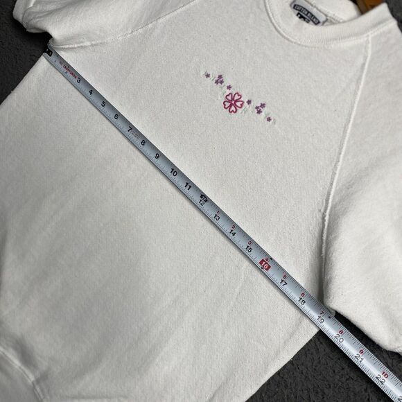 Vintage 80s LEE Raglan Short Sleeve Sweatshirt Womens Medium Embroidered Flowers - Picture 9 of 13
